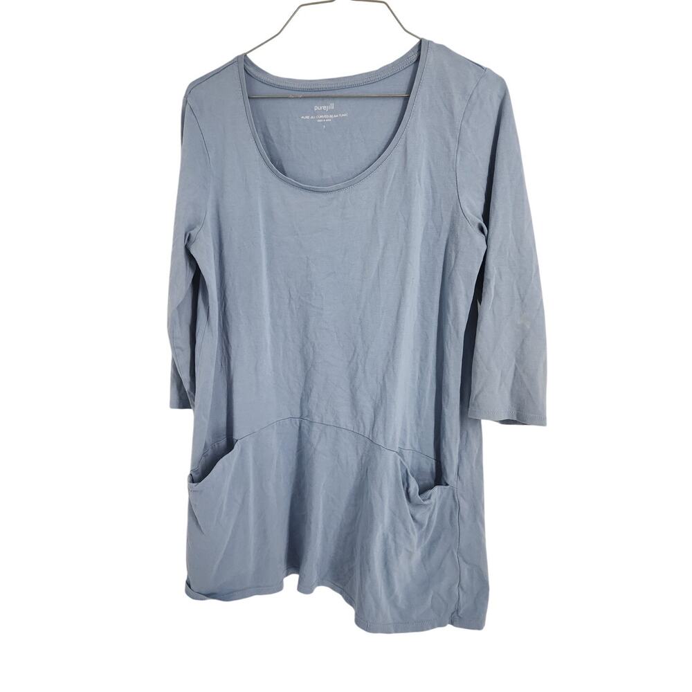 J Jill 3/4 Sleeve Blue Pima Cotton Curved-Seam Tunic Top Womens Small S